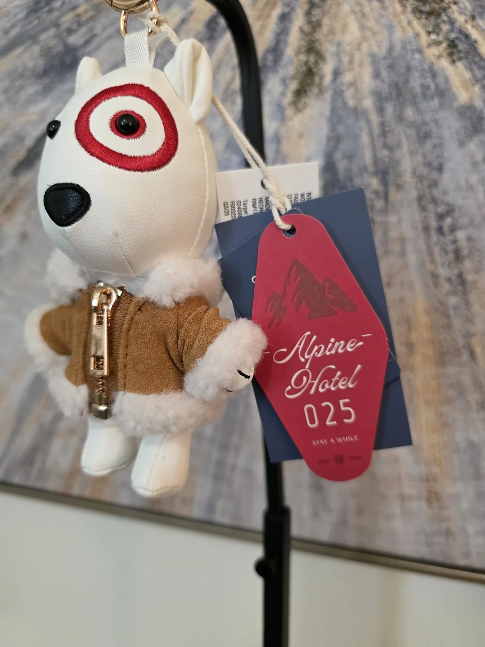 Target Bullseye Dog Keychain Plush with Brown Jacket